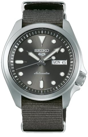 Seiko 5 Sport Automatico 100m Sunray Quadrante Grigio Orologio Nylon SRPE61K1, Abito/Formale