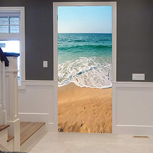 A.Monamour Türtapete Selbstklebend Türfolie Türposter 3D Sommersandstrand Ozean Meer Wellen Blauen Himmel Naturlandschaft Vinyl Folie Türdeko Tapete Wandbild Türaufkleber Türtattoo 83 x 204 cm