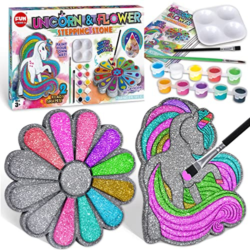PYO Stepping Stones for Kids, ColorMyWay 2 Pack Unicorn Flower Garden Activities for Girls Boys Ages 3-12 Mosaic Art Kit for Stone Craft