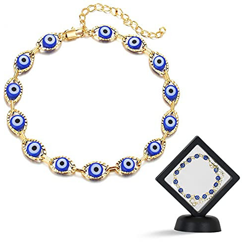 None Brand Evil Eye Bracelet, Gold Dainty Anklet Cute Evil Eye Navy Blue Evil Eye with 3D Display Case Summer Beach Anklets for Women and Girls