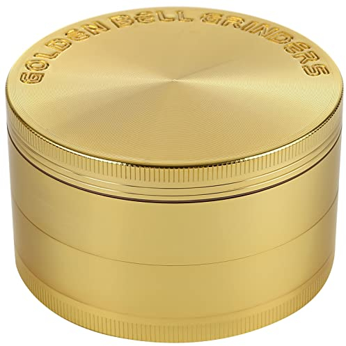 Golden Bell Grinder Zinc Alloy Portable 4 Layers Grinders with Sifter and Magnetic Top for Spices - 3 inches