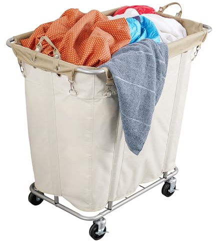 PLKOW Laundry Cart with Wheels 320L Large Rolling Laundry Cart for Commercial/Home, Rolling Laundry Basket with Steel Frame and Waterproof Lining, 9 Bushel, 32.3L x 19.7W x 30.7H Inch, Beige