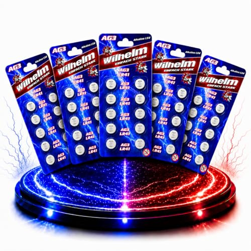 Wilhelm AG3 Alkaline Knopfzellen 1,5 V (LR41, L736, 192, 392) – 50 Stück
