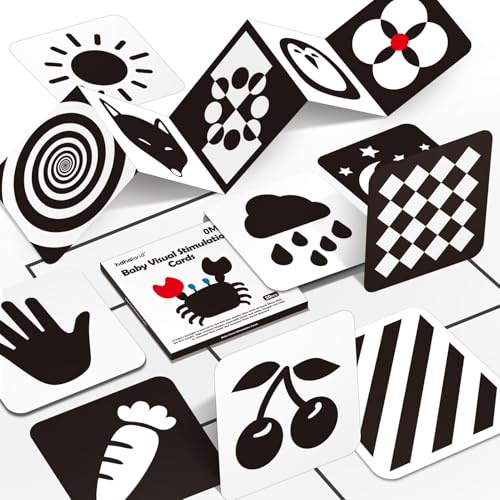 hahaland Flashcards Bebe Juguetes Bebes 0 3 6 Meses, 20 Piezas 40 Imágenes Tarjetas de Alto Contraste en Blanco y Negro, Tarjetas de Estimulación Visual Regalo Educativo para Bebés 0-6 Meses