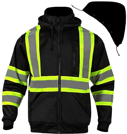 FONIRRA High Visibility Hoodie for Men Reflective ANSI Class 3 Detachable Hood Safety Sweatshirts Hi Vis Construction Work Jackets