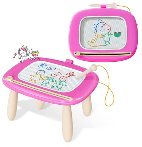 Kikidex Toddler Toys for 1-3 Years, Sturdy Magnetic Doodle Board, Reusable, No Mess, Educational Learning Toys for Kids' Birthday (Rose)