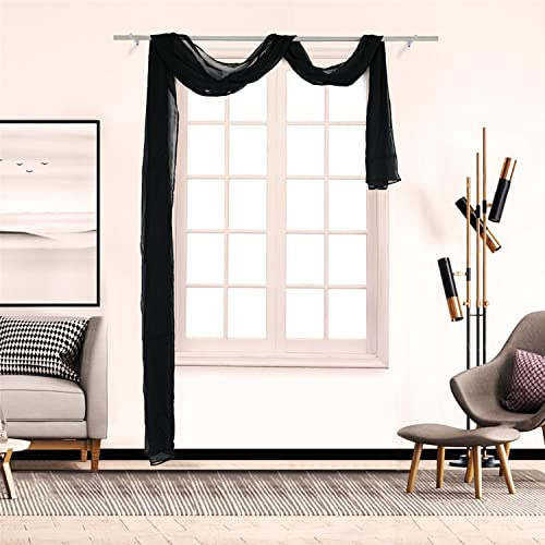 SCHOAL Voile Querbehang Transparenter Freihandbogen Uni Freihanddeko einfarbig Deko Gardinen Dekoschals Vorhang Wohnzimmer Gardinenschals 1 Stück HxB 90x200cm Schwarz