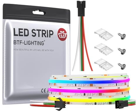 BTF-LIGHTING FCOB SPI RGB COB LED-Streifen WS2811 IC 3M 720LEDs/m 24V IP30 | Weiße PCB, Flexible Hohe Dichte, Chasing Farbe, DIY Dekoration(Nicht inhalt Controller&Netzteil)