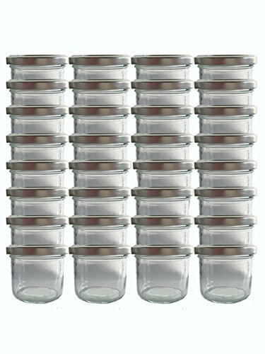 100 x Sturzgläser Einmachgläser mit Schraubdeckel - 125 ml Glas/Metall 6,6 x 6 cm (ØxH), Deckel To 66 Silber - Marmeladengläser Made In Germany (100)
