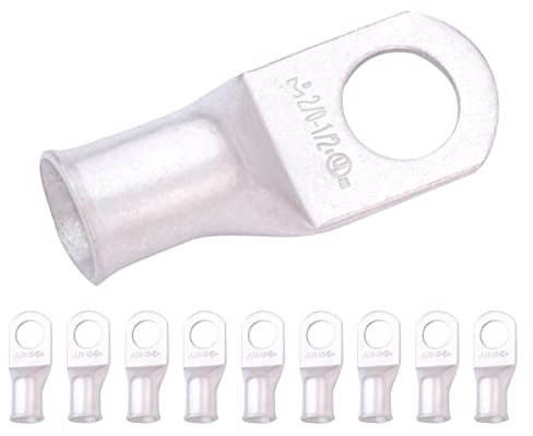 SELTERM 10pcs 2/0 AWG-1/2 Stud Tinned Copper Wire Lugs, Heavy Duty Battery Cable Ends,00 Gauge Ring Terminals, UL Battery Lugs Marine Grade Copper Eyelets Electrical Battery Terminal Connectors