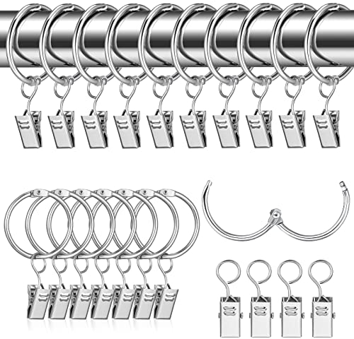 Heyu-Lotus 40 Stück Metall Vorhangringe Gardinenringe mit Clips Vorhang Hängend Ringe für Fenster Tür Duschvorhänge, 32mm Innendurchmesser