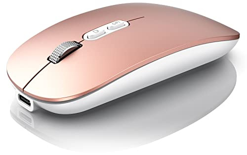 HIMDUZE Ratón Bluetooth, Ratón inalámbrico silencioso Recargable de Modo Dual (Bluetooth 5.1 + 2.4G USB), Ratón portátil para Ordenador portátil MacBook (Oro Rosa)