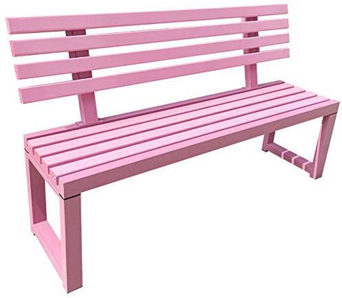 ZMYJTO Rosa Parkbank Outdoor Terrassen Lounge Bänke, Wetterfeste Garten Terrassenbänke aus Gusseisen und Massivholz, 2-3 Sitzer Bank mit Rückenlehne und Armlehnen, Deko Sitzbänke für Vordächer Rase