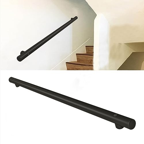 Luyckfrazy Runder Treppenhandlauf, Treppengeländerhalterungen, Wandhalterung aus schwarzem Edelstahl, Handläufe für Außenstufen oder Innentreppen 30 cm – 600 cm (Size : 400cm)