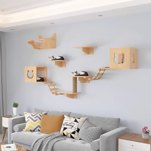 Multifunktional Katzen Kletterwand, Katzen Kletterwand, DIY-Katzenwandmöbel, mit Katzenstange, Katzenkratzer, Katzenbrücke und Katzenhaus (Size : Style 3)