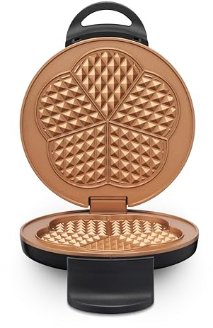Trisa Retro Waffles Waffeleisen Herzform 1000W Antihaft Schwarz-Copper | 1000W Leistung, Herzform Einzel, stufenlose Temperatur, Antihaftbeschichtung, Retro-Design, Schwarz-Copper