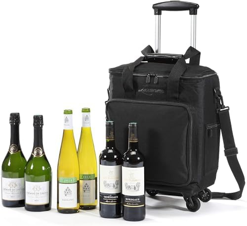 Lazenne Bolsas de Vino para Viajes - para 6 Botellas/Porta Vinos - Maletas para Profesionales y Consumidores. Bolsa 3en1 para Vino, Maleta Enrollable y Bolsa de Refrigeración con Separadores