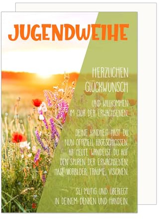 Edition Seidel Premium Glückwunschkarte zur Jugendweihe mit Umschlag. Jugendweihekarte Karte mit Spruch Grusskarte Blumen Wiese Junge Mädchen (JW138 SW024)