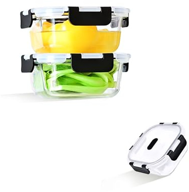 LNWSN Meal Prep Boxen Glas 2er, Luftdichter Glasbehälter mit Deckel, 520ml Frischhaltedosen Glas mit Deckel, Vorratsdosen Luftdicht, BPA-Frei, Glasdosen mit Deckel Set für Mikrowelle, Ofen