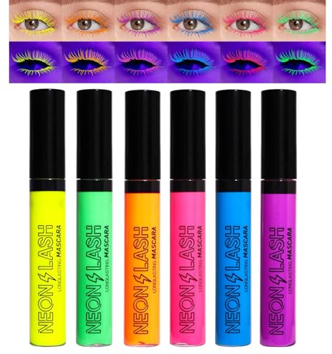 Neon Mascara Set, 6 Farben Bunt Wimperntusche Wasserdicht & Lang anhaltend, Wimperntusche Lange Wimpern Kein Verklumpen, Verlängerung & Volumen Augen-Make-up Buntes für Täglich, Halloween, Hochzeit