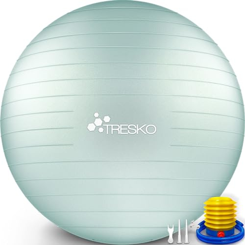TRESKO® Gymnastikball BPA-Frei inkl. Luftpumpe | Ergonomischer Sitzball | Pilates Ball für Fitness, Yoga, Gymnastik, Schwangerschaft, Rückenschmerzen | Yogaball Pezziball Sitzball Anti-Burst 300 kg