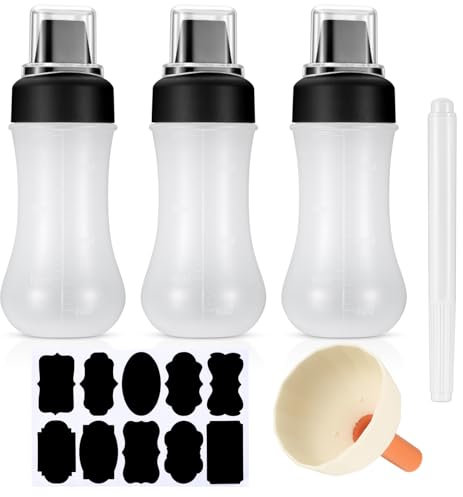 Fulushouxi 3 Pz Bottiglia Squeeze di Plastica, 350ml Bottiglia Spremere Squirt Condimento Bottiglie con Tappi, Flacone Dosatore Dispenser per Ketchup, Salse, con Etichetta, Penna, Imbuto