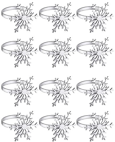 SRMAN 12 Stück Schneeflocke Servietten Ringe Weihnachten Schneeflocke Servietten Halter Ringe (Silber)