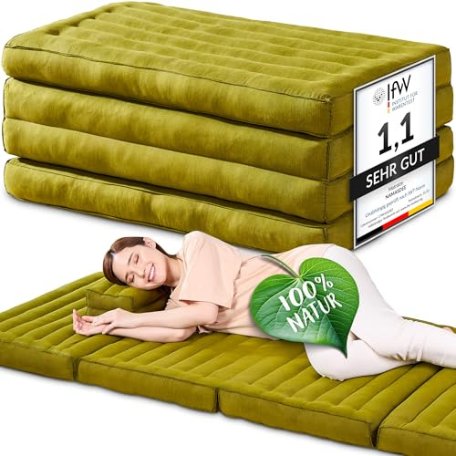 Namasdee Klappmatratze 200x80x8cm mit 100% natürlicher Kapokfüllung (Grün Uni)