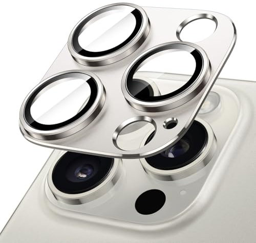 JETech Protecteur d'Objectif de Caméra pour iPhone 16 Pro 6,3 Pouces et iPhone 16 Pro Max 6,9 Pouces, Couverture Complète en Verre Trempé 9H Anneau, Plaque Métallique Mat, Lot de 1 (Titane Naturel)