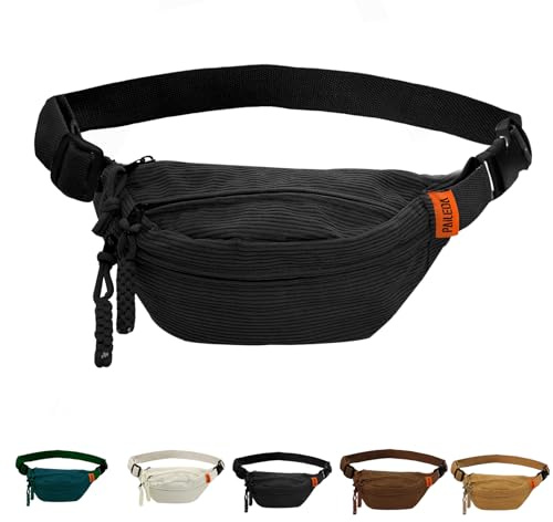 Umhängetasche Damen, Bauchtasche Damen Klein, Cord Bauchtasche für Herren, Cord Crossbody Bag, Einstellbare Bum Bags, Brusttasche für Outdoor Sport Laufen (Schwarz A)