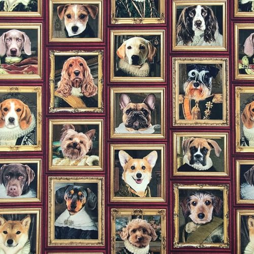 Panini Tessuti, Tessuto Panama Cotone Quadri con Cani - Venduto al Mezzo Metro, 1 qtà = 50 cm; 2 qtà = 100 cm - Arredo, Sedie, Divani, Fai da Te