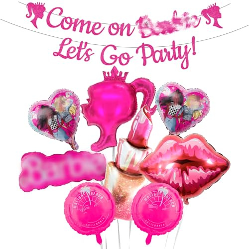 Geburtstagsdekorationen Luftballons Mädchen, Hot Pink Prinzessin Thema Party Dekorationen, Folienballon Set, Happy Birthday Party Dekoration Rosa Luftballons für Kinder Mädchen Party Supplies