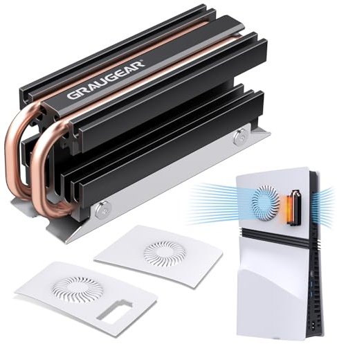 GRAUGEAR PS5 Pro M.2 SSD Cooling Pack, Ventilazione PS5 Pro Cover e Open-Air M.2 SSD Heatsink, Heat Pipe Cooler per PS5 SSD, tubo di calore in rame puro, design con ventilazione incrociata (PS5 Pro)