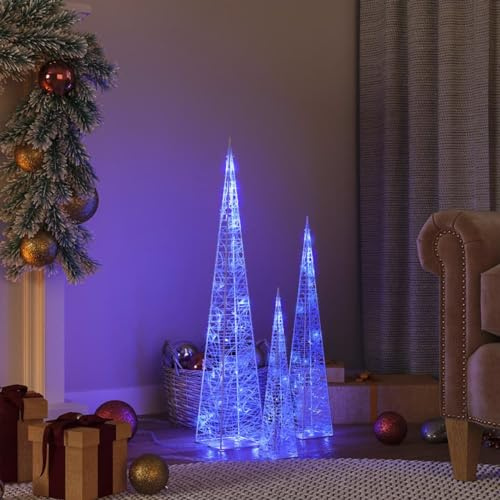 IKAYAA Albero di Natale a forma di piramide di Natale a forma di cono con luci LED, decorazioni natalizie, blu, 30/45/60 cm