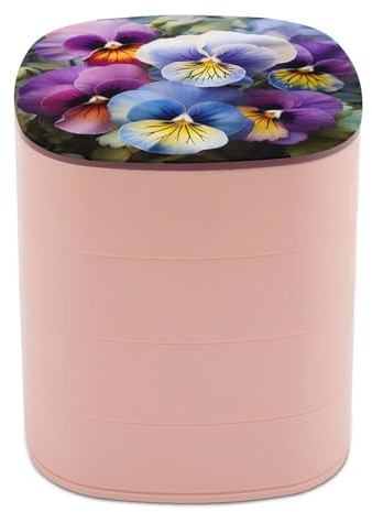 YTLKGFP Small Jewelry Organizer Portable Pansy Perfection Printed Jewelry Storage Box 4 Layer Rotating Travel Jewelry Tray Case with A Small Mirror For Necklaces Earrings And Rings