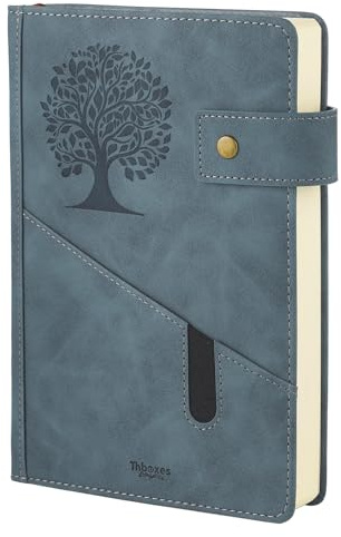 Thboxes A5 Ruled Journal Notebook, 360 Pages Leather Hardcover College Lined Journal Notepad for Women Men Diary Notebook, 100GSM Paper, for Work Office School, 5.7 X 8.5, Blue