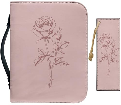 craspire Bibelhülle Aus Leder Mit Lesezeichen Für Die Kirche Mit Rosa Rosen Große wasserdichte Tasche Buchhülle Mit Reißverschluss Schützende Tragetasche Christliche Geschenke Für Frauen Und Männer