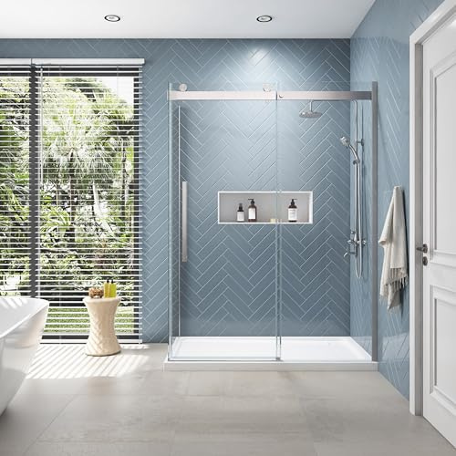 Miseno MSD-BELS60-15SKA Bel Soft-Close 81-1/2 High x 60 Wide x 32 Deep Sliding Frameless Shower Enclosure with Clear Glass - Satin Nickel