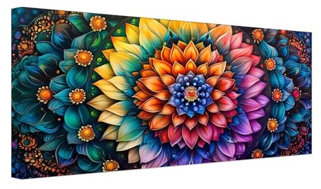 Buntes Mandala Malen Nach Zahlen Erwachsene, DIY Vorgedruckte Leinen Leinwand Anfänger Kinder Ölgemälde Kits, Home Haus Dekorieren Geschenk mit 3 Pinsel und Acrylpigment, 70x140cm (Ohne Rahmen) Z-19