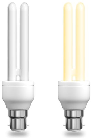 BrightArk B22 Energy Saving Light Bulbs Bayonet Cap, Low Energy Light Bulbs Bayonet Warm White 2700K BC Compact Fluorescent Bulb, 2U CFL B22 Bulb for Living Room, Bedroom (2-Pack)