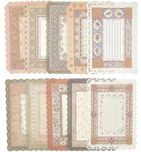 GORGECRAFT 30pz Carta per Album di Ritagli In Pizzo Vintage Carta Decorativa con Bordi In Pizzo Floreale per Album Fotografici Carta con Sfondo Strutturato Cancelleria per Lettere di Diario Spazzatura