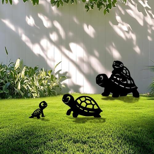 Yonisun 3 Pack Turtle Metal Garden Decorative Stakes, Weather Proof Silhouette Statues for Yard, Patio,Outdoor Decor for Turtle Lovers and Pet Owners