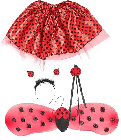 SAFIGLE Marienkäferkostüm Für Mädchen Inklusive Flügel Und Tutu-rock Für Cosplay Geburtstage Und Partys Aus Flexiblen Und Hautfreundlichen Materialien