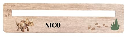 minimutz Lesehilfe Kinder 1. Klasse Holz | Personalisiertes Lesezeichen mit Name | Lesestreifen Lineal mit Lesefenster Schulkind | Hilfe bei Legasthenie Lesen Lernen (Dinosaurier Triceratops Bunt)