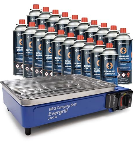 Gas butane Camping Grill Evergrill - incl. 20 gas Cartridges - Gas barbecue - Camping kitchen - Table barbecue - Table barbecue