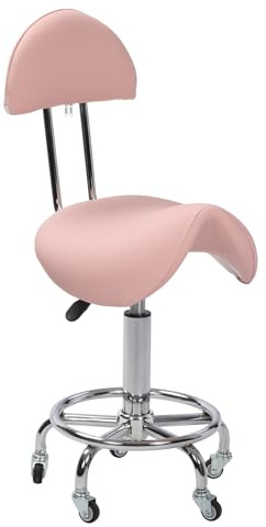 REDCAMP Rollsattelhocker mit Rückenstütze, ergonomischer Drehstuhl, hydraulisch, verstellbarer Hocker für Zahnarzt, Spa, Massagesalon, Friseure, Rosa