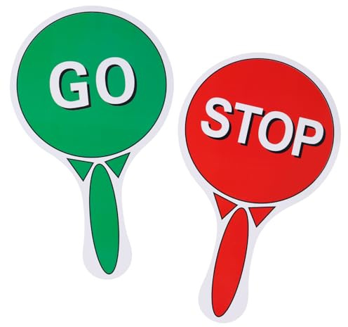 lasuroa Cartello Stop e Via con Manico, Cartello Stop in Plastica Impermeabile Doppia Faccia Leggero Rosso Verde Traffico per Vigile Urbano Sicurezza Stradale Parcheggio