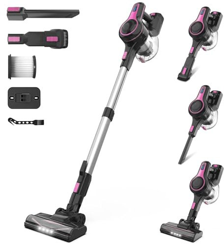 Generico Aspirapolvere Senza Fili Potente, Scopa Elettrica in Piedi da Sola, Autonomia 45 Minuti Dust Cup Grande 1,2L, Filtro HEPA Spazzola a LED per tappeti e peli di Animali