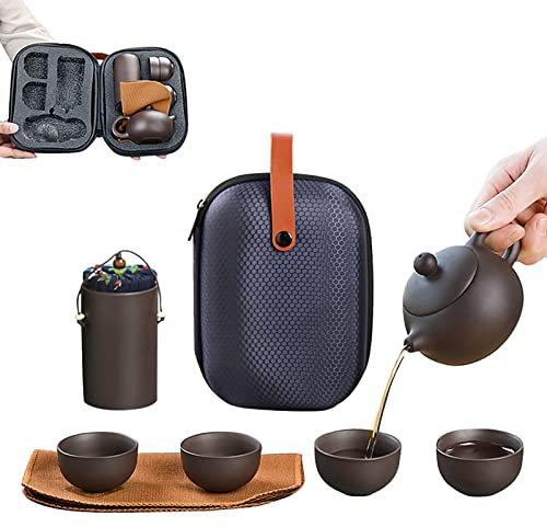 CHICIRIS Té de té de Barro de Chino Juego de Completo con Recipiente de Toalla de 4 Tazas y Bolsas de Transporte para Viajar en Casa, Hecho de de de Color Púrpura Chino