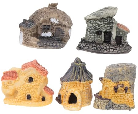 TOYANDONA 5 Piezas de Adornos para Mini Jardín de Resina Forma de Casa, Acabado Fino y Resistente Deformación para Jardín y Patio Color Aleatorio Varios Estilos